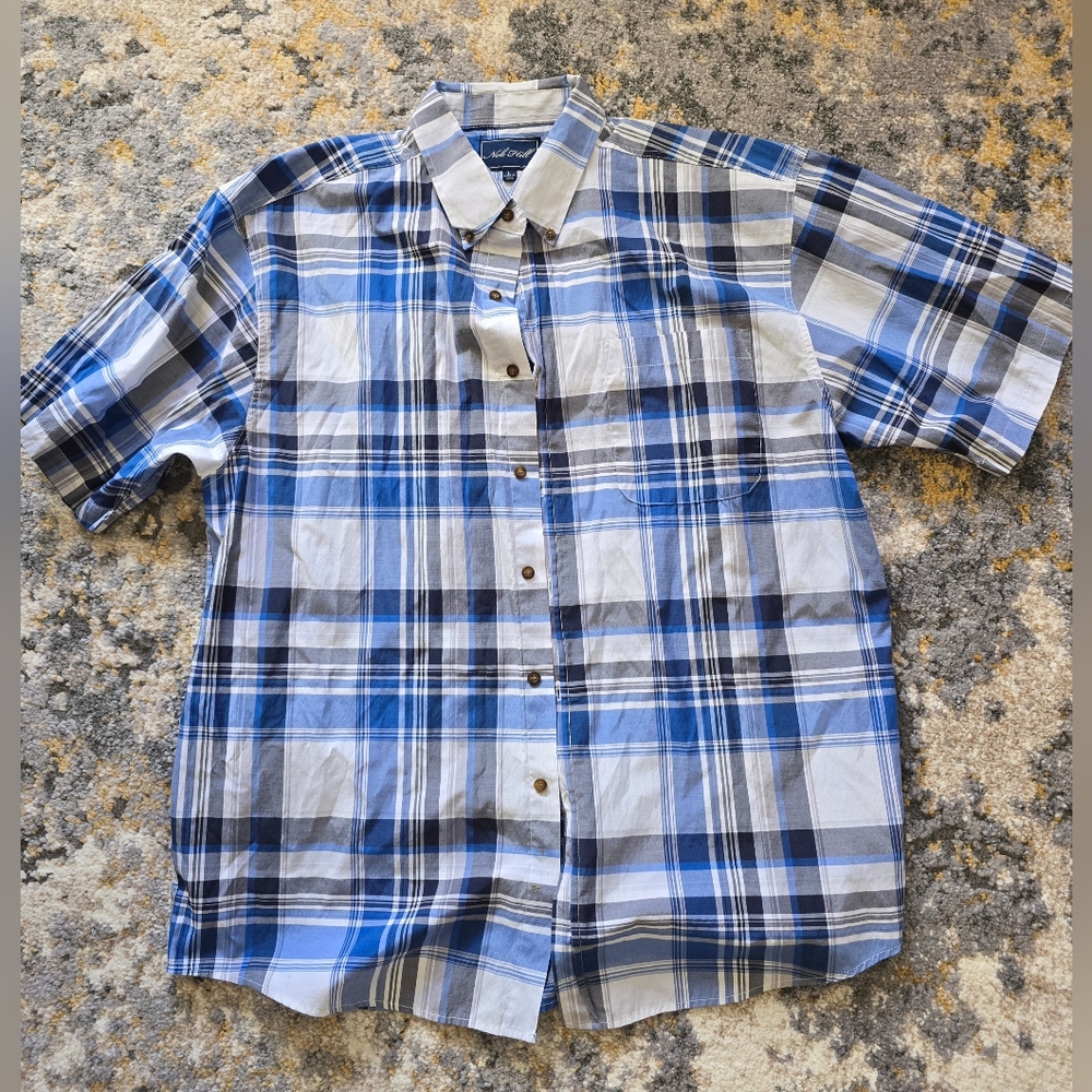 Men's Blue Plaid Button Up Shirt
